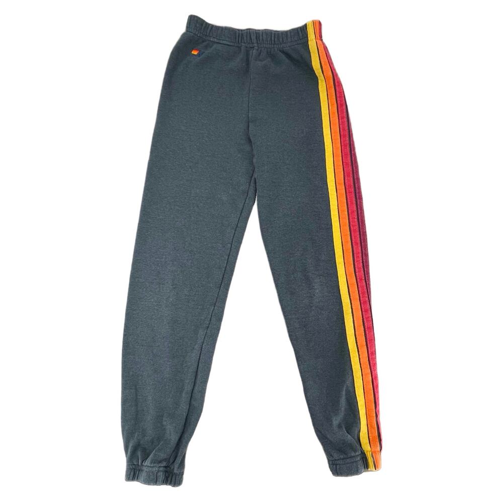 Aviator Nation Classic Gray Sweatpants 5 Stripe Rainbow Grey Unisex Kids Size 12